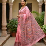 Blush Pink Madhubani Art Saree with Intricate Pallu