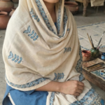 Beige & Blue Madhubani Art Dupatta