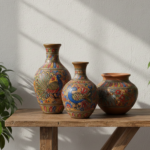 Hand-Painted Madhubani Ceramic Vase – Traditional Mithila Art Decorative Flower Pot for Home & Office