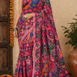 Hand Painted Madhubani Art Banarasi Silk Saree for Women