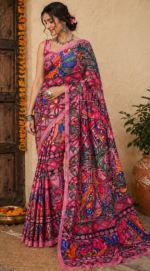 Hand Painted Madhubani Art Banarasi Silk Saree for Women