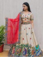 Hand Painted Madhubani Lehenga Set with Dupatta - Image 3