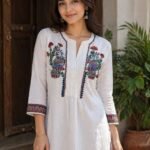 Women's Hand Painted Madhubani Cotton Short Kurti