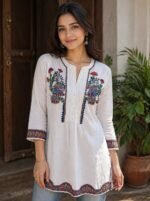 Women's Hand Painted Madhubani Cotton Short Kurti