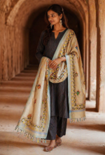 Traditional Hand Painted Silk-Dupatta With Madhubani Art