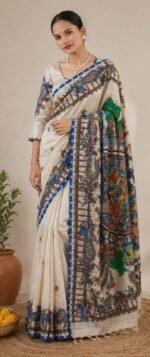 Hand Painted Madhubani Tussar Silk Saree for Women