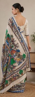 Hand Painted Madhubani Tussar Silk Saree for Women - Image 2
