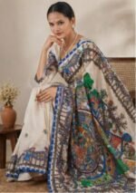 Hand Painted Madhubani Tussar Silk Saree for Women - Image 3