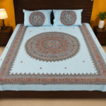 Hand Painted Silk Bedsheet Adorned With Madhubani Design