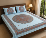 Hand Painted Silk Bedsheet Adorned With Madhubani Design - Image 2