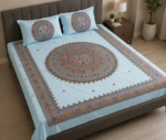 Hand Painted Silk Bedsheet Adorned With Madhubani Design - Image 4