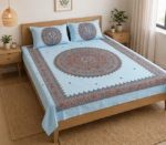 Hand Painted Silk Bedsheet Adorned With Madhubani Design - Image 3