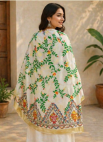 Hand Painted Fish Design Dupatta - Image 3