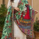 Madhubani Hand-Painted Flower Design Dupatta