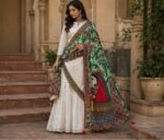 Madhubani Hand-Painted Flower Design Dupatta - Image 4