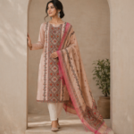 Traditional Hand-Painted Khadi Suit With Madhubani Design - Image 2