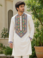 Men’s Hand Painted Madhubani Cotton Kurta-Set
