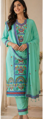 Traditional Hand Painted Madhubani Kurti Set - Image 4