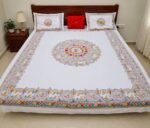 Designer Madhubani Art Printed Bedsheet (Premium Cotton)